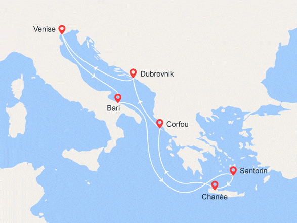 itinéraire croisière Iles grecques : Monténégro, Iles grecques, Italie : - 50% sur le 2e passager et boissons offertes (1)