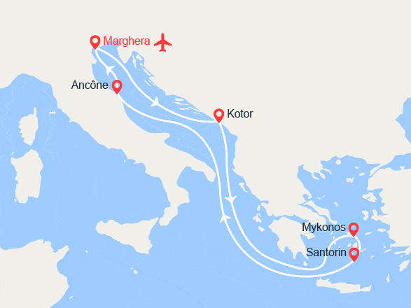 itinéraire croisière Méditerranée Orientale : Monténégro et Iles Grecques || Vols inclus