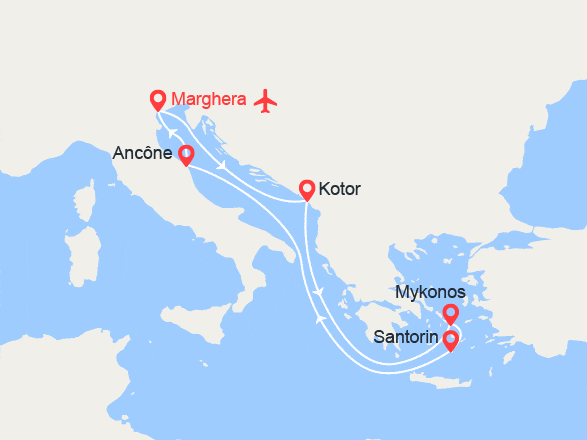 itinéraire croisière Méditerranée Orientale : Monténégro et Iles grecques - Vols inclus de Marseille
