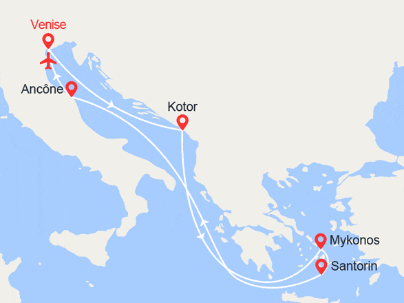 itinéraire croisière Méditerranée Orientale : Monténégro et Iles Grecques II Vols Inclus