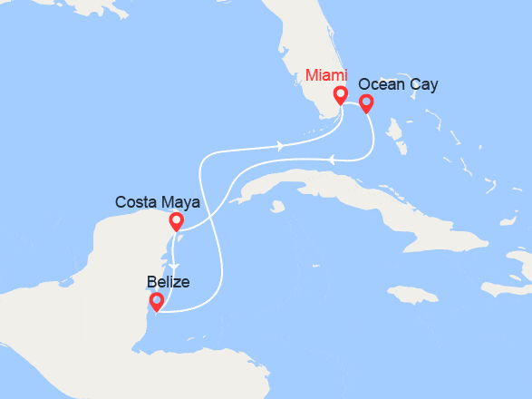 itinéraire croisière Caraïbes et Antilles : MSC Ocean Cay, Costa Maya, Belize
