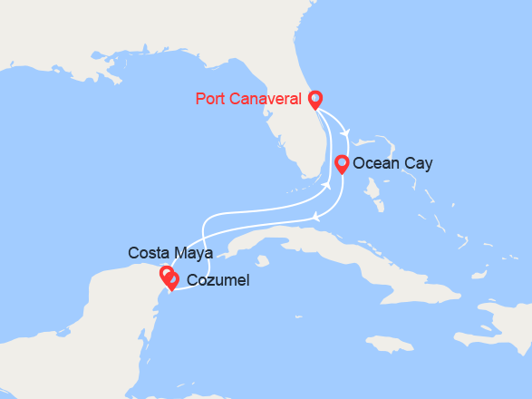 itinéraire croisière Caraïbes et Antilles : MSC Ocean Cay, Costa Maya, Cozumel 
