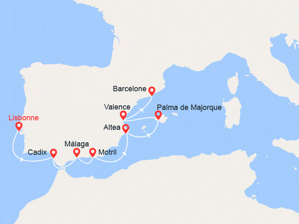 itinéraire croisière Méditerranée - Iles Baléares : MUSICALE : De Lisbonne à Barcelone, la péninsule ibérique en musique