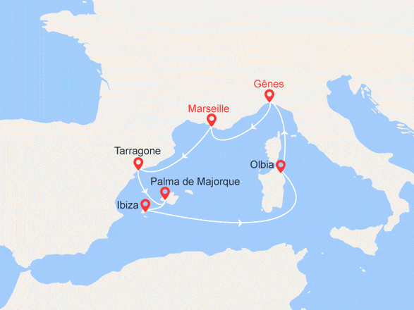 itinéraire croisière Méditerranée : N°1 VENTE !Italie, France, Espagne, Baléares