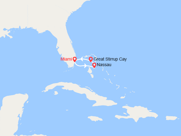 itinéraire croisière Caraïbes et Antilles : Nassau, Bahamas, Great Stirrup Cay au départ de Miami