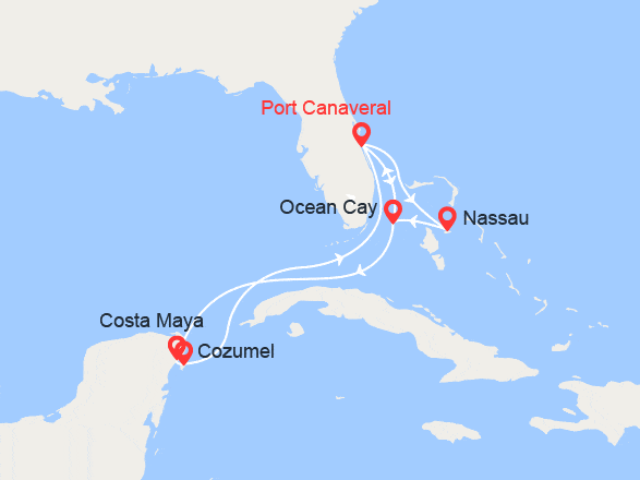 itinéraire croisière Caraïbes et Antilles : Nassau, Floride, Bahamas, Floride, Costa Maya, Cozumel & MSC Ocean Cay