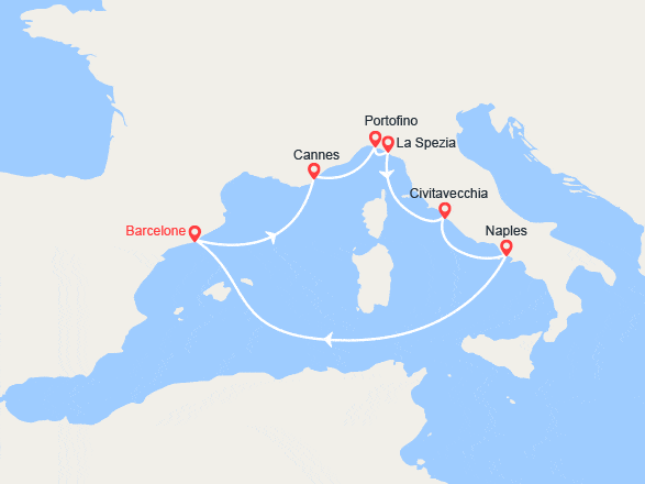 itinéraire croisière Méditerranée : Nice, Portofino, Florence, Naples