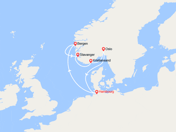 itin&eacute;raire croisi&egrave;re Fjords : Norvège : Bergen, Stavanger, Kristiansand, Oslo 