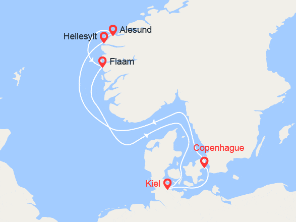 itinéraire croisière Fjords : Norvège : Geiranger, Alesund, Flam
