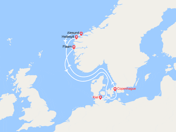 itinéraire croisière Fjords : Norvège : Hellesylt, Alesund, Flam