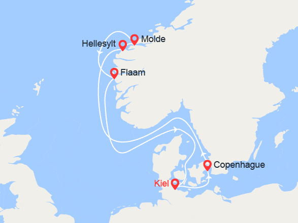 itinéraire croisière Fjords : Norvège : Hellesylt, Molde, Flam