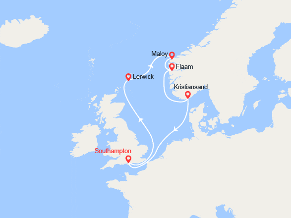 itin&eacute;raire croisi&egrave;re Fjords : Norvège : Kristiansand, Maloy, Flam, Stavanger 