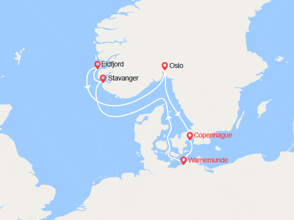 itinéraire croisière Fjords : Norvège : Stavanger, Eidfjord, Oslo