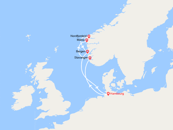 itinéraire croisière Fjords : Norvège : Stavanger, Maloy, Nordfjordeid, Bergen