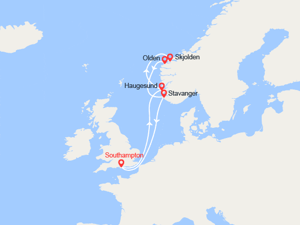 itinéraire croisière Fjords : Norvège: Haugesund, Skjolden, Olden, Stavanger
