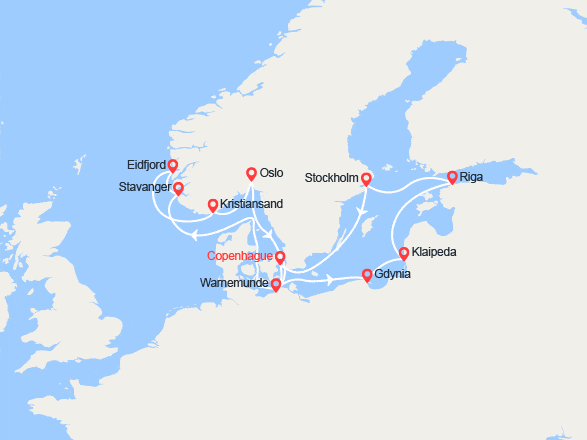 itinéraire croisière Fjords : Norvège, Pologne, Lituanie, Lettonie....