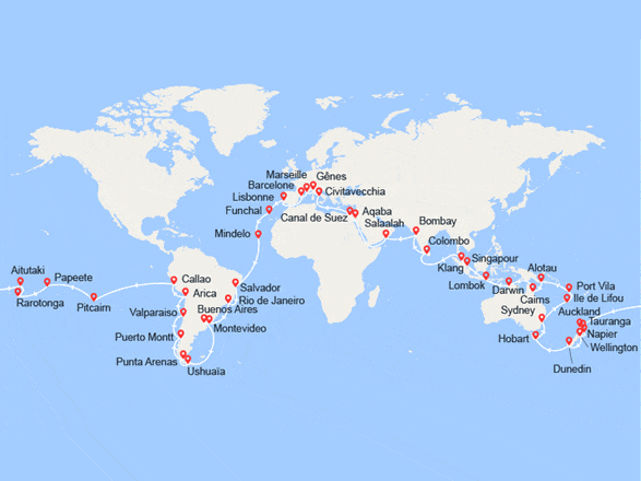 itinéraire croisière Tour du Monde : Nouveau : Tour du Monde 2023