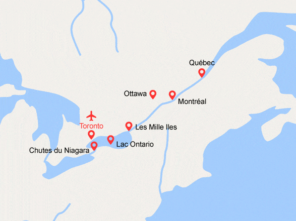 itinéraire croisière Grands Lacs (Etats Unis, Canada) : NOUVEAUTÉ ! Le Canada en croisière sur le lac Ontario et le Saint-Laurent (1TQ) - Vols inclus - Vols inclus
