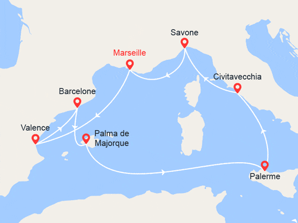 itinéraire croisière Iles Baléares : Nouvel An en Méditerranée : Italie, France, Espagne, Baléares