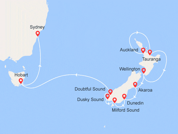 itinéraire croisière Pacifique : Nouvelle-Zélande & Australie