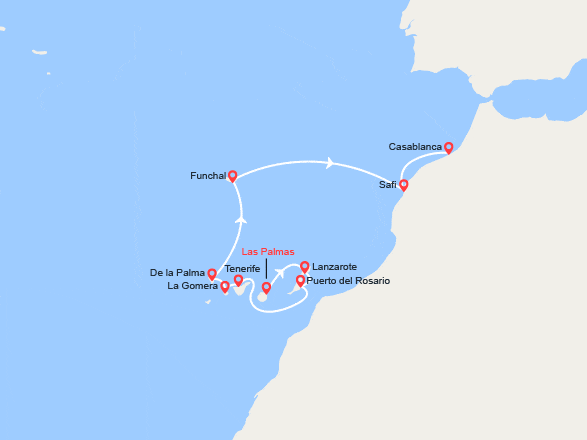 itin&eacute;raire croisi&egrave;re Méditerranée Occidentale : Odyssée atlantique des Canaries aux rivages marocains 