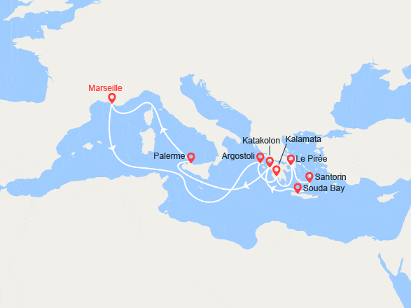 itin&eacute;raire croisi&egrave;re Méditerranée Orientale : Odyssée Hellénique 