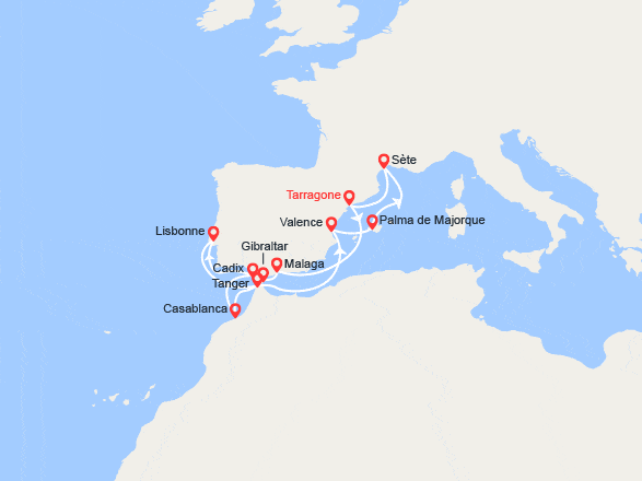itin&eacute;raire croisi&egrave;re Méditerranée Occidentale : Odyssée Méditerranéenne : Espagne, Portugal et Maroc 
