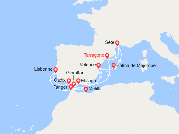 itin&eacute;raire croisi&egrave;re Méditerranée Occidentale : Odyssée Méditerranéenne : Espagne, Portugal et Maroc 