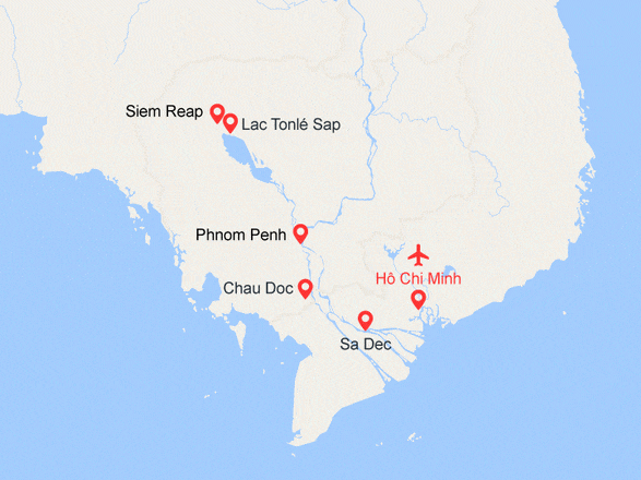 itinéraire croisière Mékong (Vietnam, Cambodge) : OFFRE EXCLUSIVE : Du delta du Mékong aux temples d'Angkor (1H3) - Vols inclus