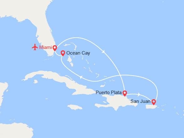 itin&eacute;raire croisi&egrave;re Caraïbes et Antilles : Offre Spéciale Porto Rico, Bahamas - Vols, Hôtel, Frais de séjour inclus. 
