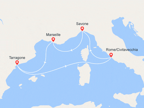 itinéraire croisière Méditerranée : Or Jaune : Italie, Espagne, France