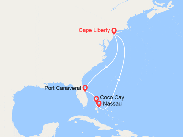 itinéraire croisière Caraïbes et Antilles : Orlando, CocoCay et Nassau au départ de New York