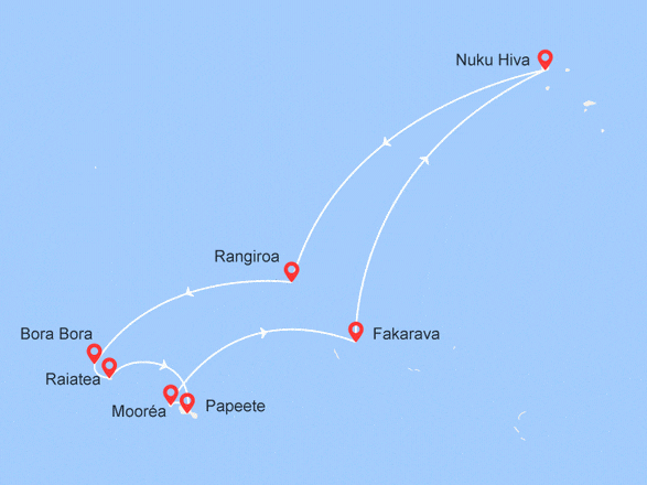 itinéraire croisière Tahiti Polynésie - Tahiti Polynésie : Papeete/Papeete : Moorea, Bora Bora, Marquises...