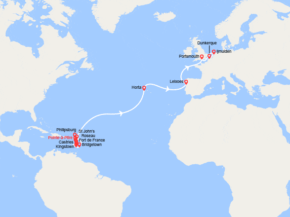 itin&eacute;raire croisi&egrave;re Transatlantique : Paradis insulaires et transatlantiques 