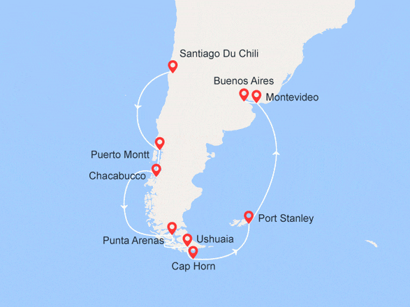 itinéraire croisière Amérique du Sud : Passage Sud Américain: de Valparaiso à Buenos Aires