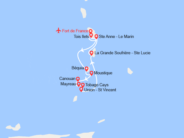 itin&eacute;raire croisi&egrave;re Caraïbes et Antilles : Passion Grenadines 