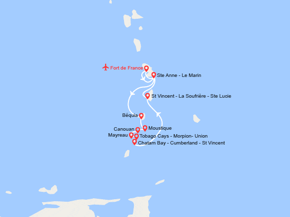 itin&eacute;raire croisi&egrave;re Caraïbes et Antilles : Passion Grenadines et extension 4 nuits à l'hôtel Karibea Sainte-Luce 