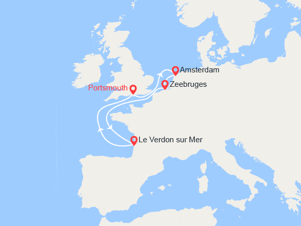 itinéraire croisière Europe du Nord : Pays-Bas, Belgique, France