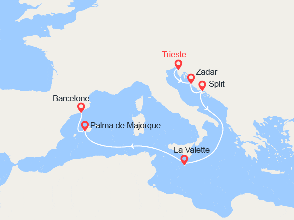 itinéraire croisière Méditerranée Orientale : Périple de l'est à l'ouest de la Méditerranée en passant par Malte et Majorque