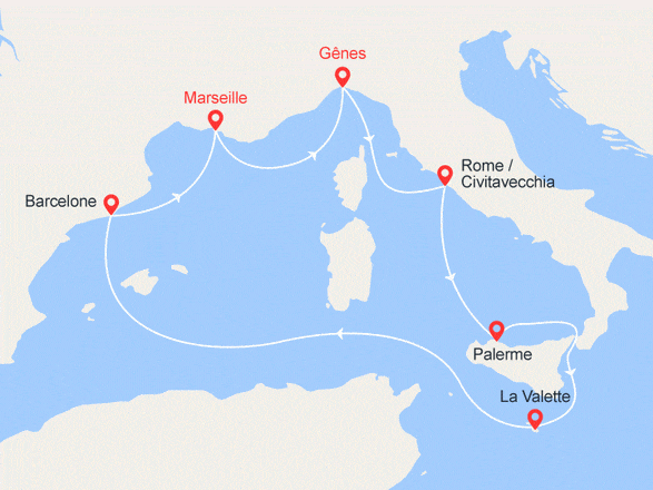 itinéraire croisière Méditerranée : Perles de la Méditerranée: Italie, Malte, Espagne 