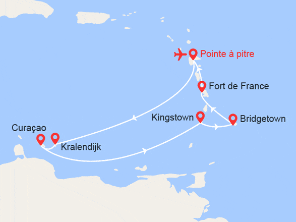 itinéraire croisière Caraïbes et Antilles : Perles des Antilles : Bonaire, Curaçao, St Vincent, Barbades