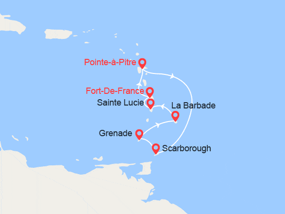 itinéraire croisière Caraïbes et Antilles : Perles des Antilles: Scarborough, Grenade, La Barbade, Ste Lucie
