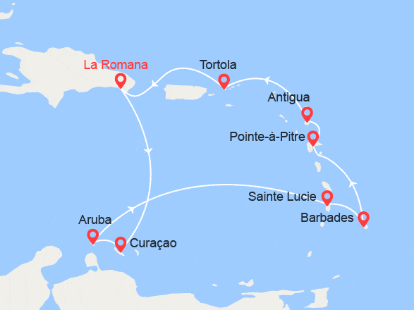 itinéraire croisière Caraïbes et Antilles : Perles des Caraïbes