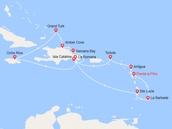itinéraire croisière Caraïbes et Antilles : Perles des Caraïbes