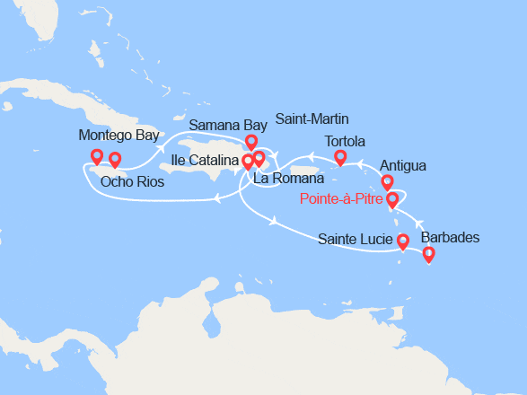 itinéraire croisière Caraïbes et Antilles : Perles des Caraïbes