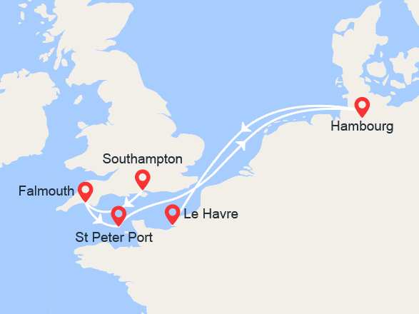 itinéraire croisière Europe du Nord : Perles du nord: Angleterre, Ile de Guernsey, Hambourg