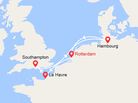 itinéraire croisière Europe du Nord : Perles du Nord: Le Havre, Southampton, Hambourg