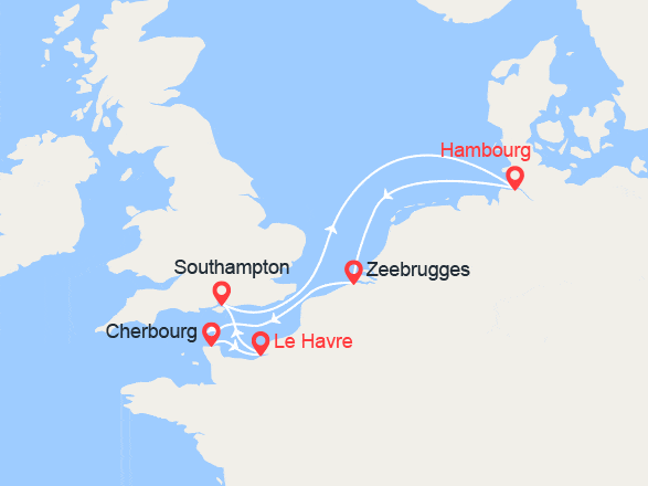 itinéraire croisière Europe du Nord : Perles du nord: Londres, Hambourg, Bruges, Cherbourg