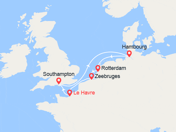 itinéraire croisière Europe du Nord : Perles du nord: Londres, Hambourg, Rotterdam, Bruges