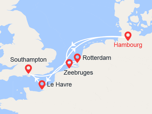 itinéraire croisière Europe du Nord : Perles du nord: Londres, Hambourg, Zeebruges, Rotterdam